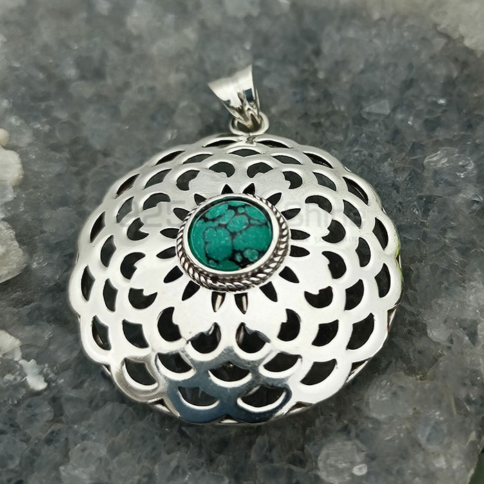Filigree Design Hand Made Turquoise Gemstone Pendant In 925 Silver 925NSP27_4
