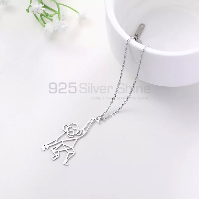 Filigree Monkey Necklace, Designer Animal Minimalist Necklace In 925 Sterling Silver AMN223_0