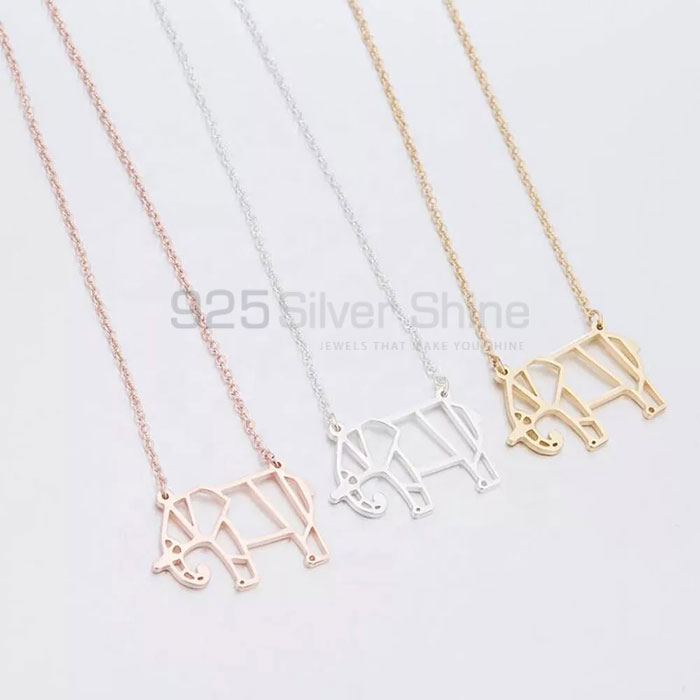 Filigree Origami Elephant Necklace, Animal Minimalist Necklace In 925 Sterling Silver AMN192