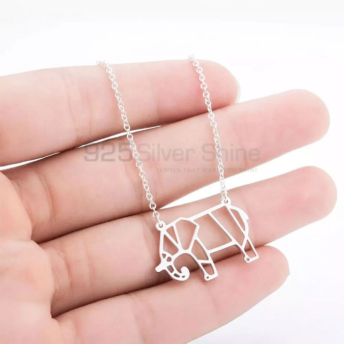 Filigree Origami Elephant Necklace, Animal Minimalist Necklace In 925 Sterling Silver AMN192_1