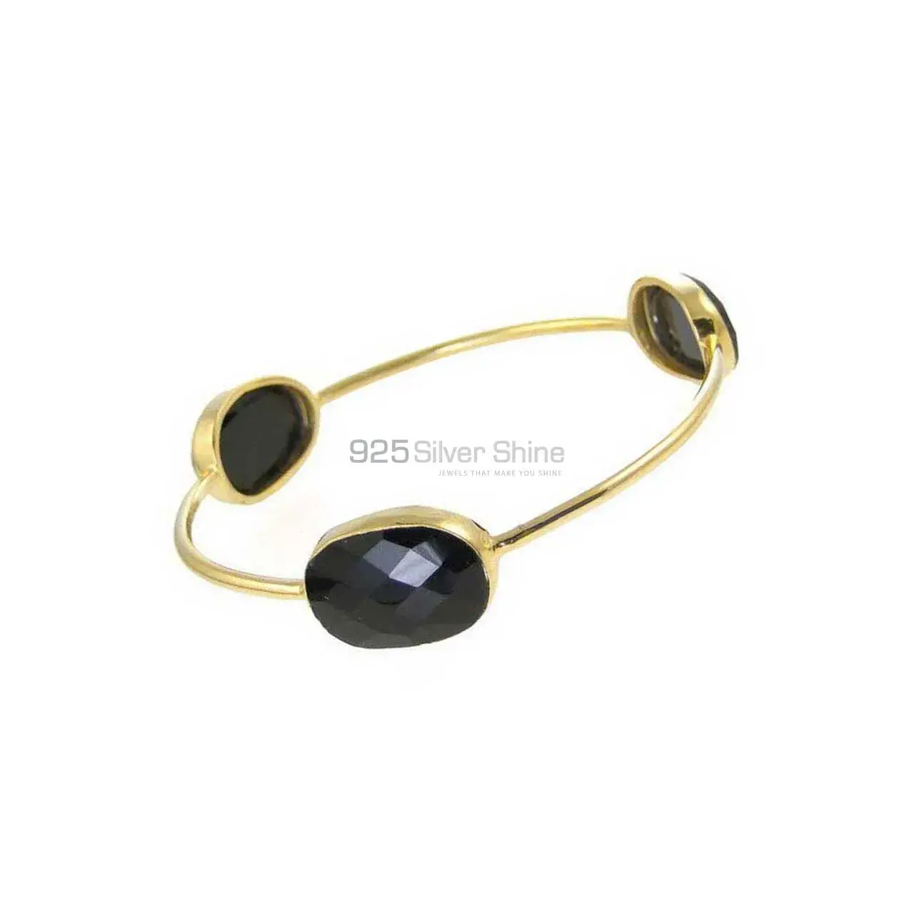 Fine 925 Silver Gold Vermeil Bracelets In Black Onyx Gemstone Jewelry 925SSB95_0