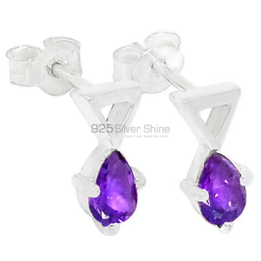Fine 925 Sterling Silver Earrings In Genuine Amethyst Gemstone 925SE465_0