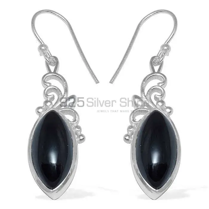 Fine 925 Sterling Silver Earrings In Genuine Black Onyx Gemstone 925SE860