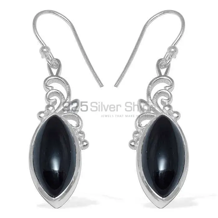 Fine 925 Sterling Silver Earrings In Genuine Black Onyx Gemstone 925SE860_0