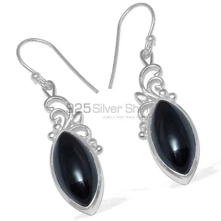 Fine 925 Sterling Silver Earrings In Genuine Black Onyx Gemstone 925SE860_0