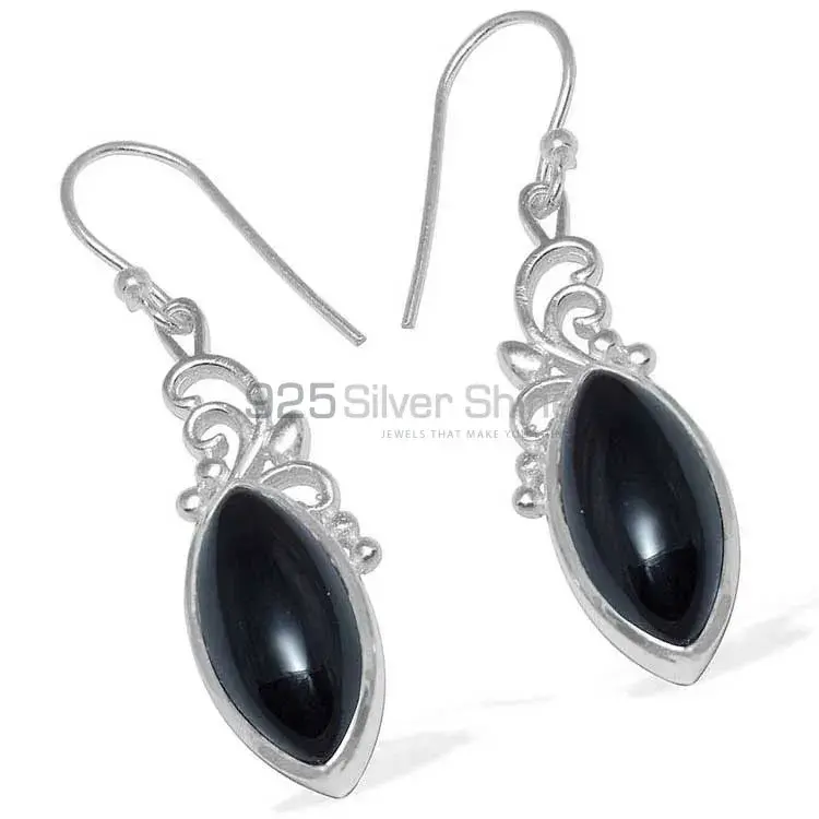 Fine 925 Sterling Silver Earrings In Genuine Black Onyx Gemstone 925SE860_1