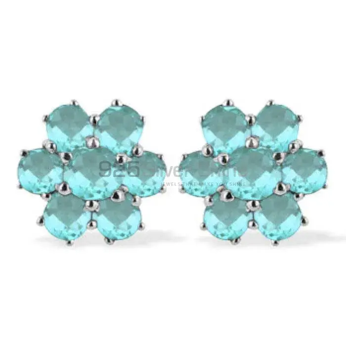 Fine 925 Sterling Silver Earrings In Genuine Blue Topaz Gemstone 925SE939