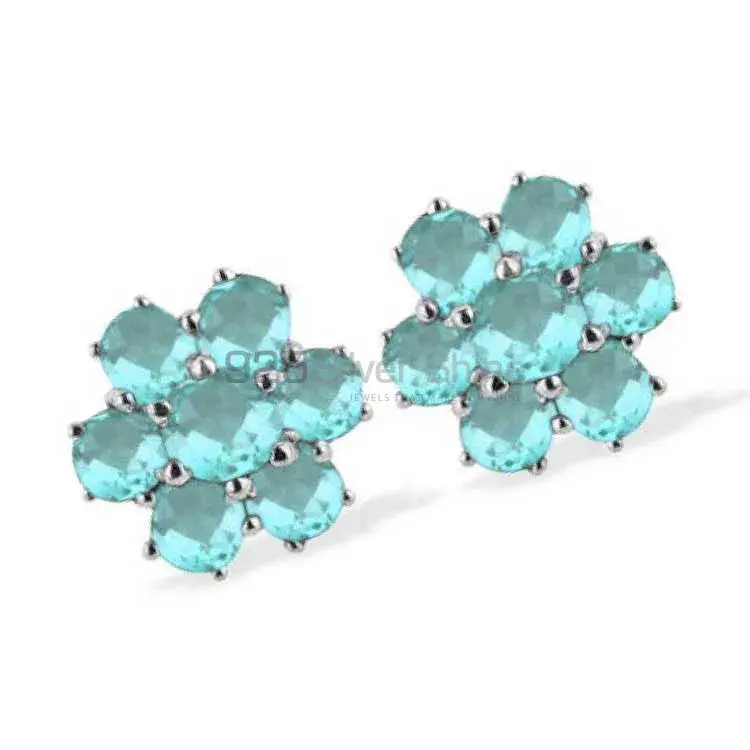 Fine 925 Sterling Silver Earrings In Genuine Blue Topaz Gemstone 925SE939_0