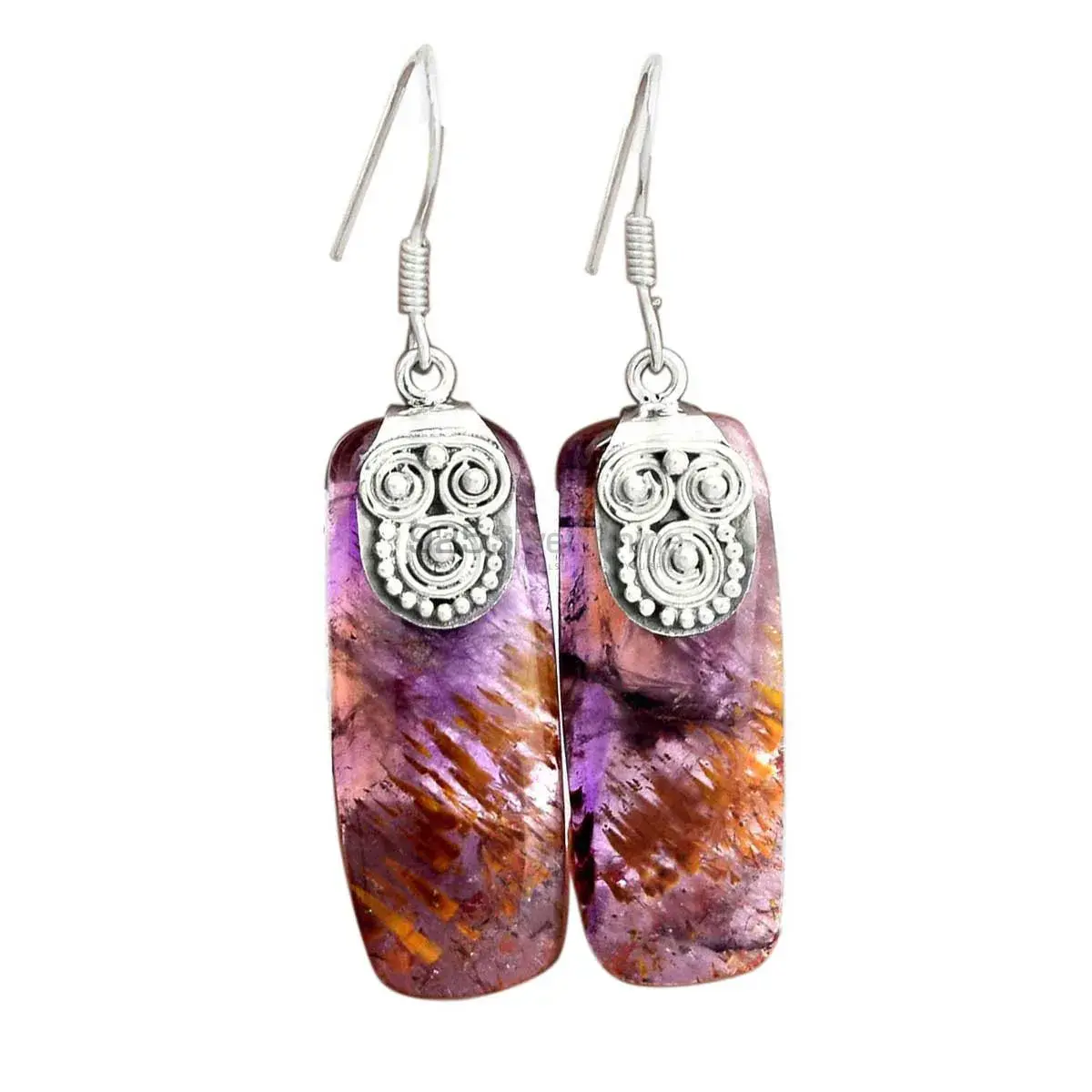 Fine 925 Sterling Silver Earrings In Genuine Cacoxenite Gemstone 925SE2496_0