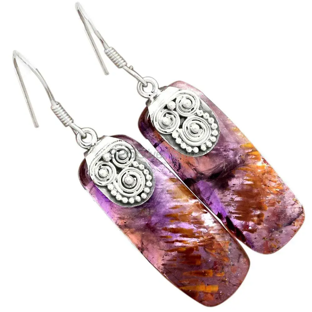 Fine 925 Sterling Silver Earrings In Genuine Cacoxenite Gemstone 925SE2496_0