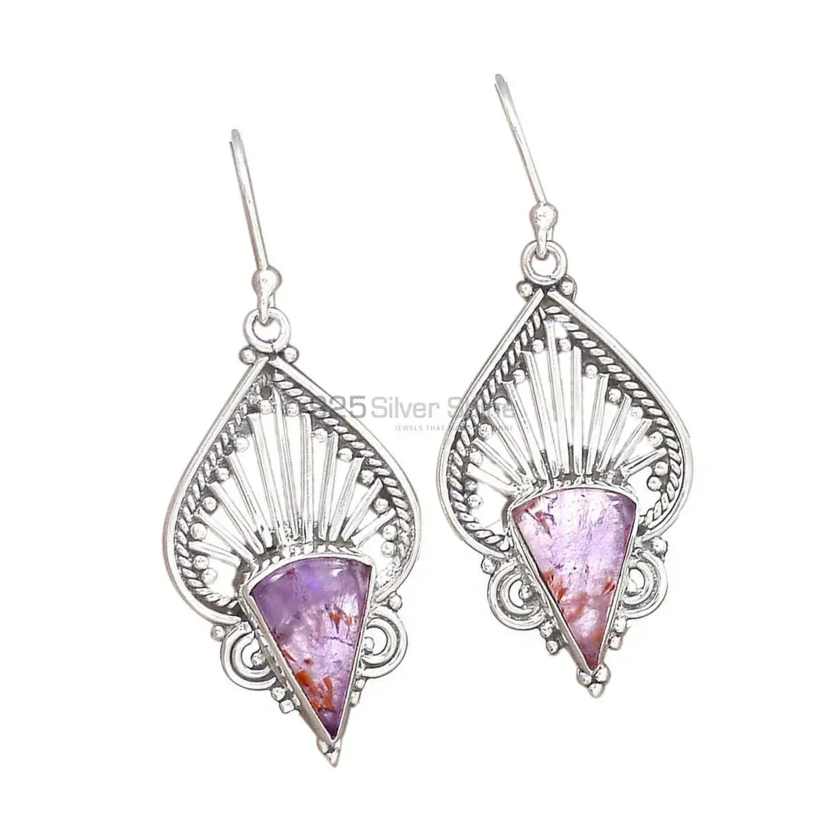 Fine 925 Sterling Silver Earrings In Genuine Cacoxenite Gemstone 925SE2651_0