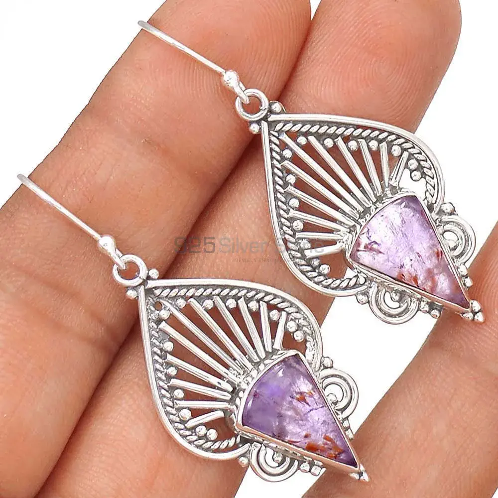 Fine 925 Sterling Silver Earrings In Genuine Cacoxenite Gemstone 925SE2651_2