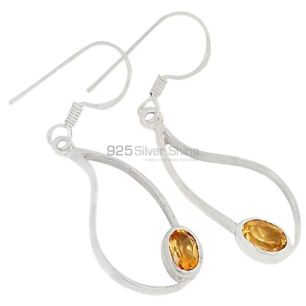 Fine 925 Sterling Silver Earrings In Genuine Citrine Gemstone 925SE386_0