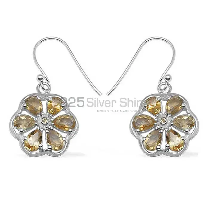 Fine 925 Sterling Silver Earrings In Genuine Citrine Gemstone 925SE702