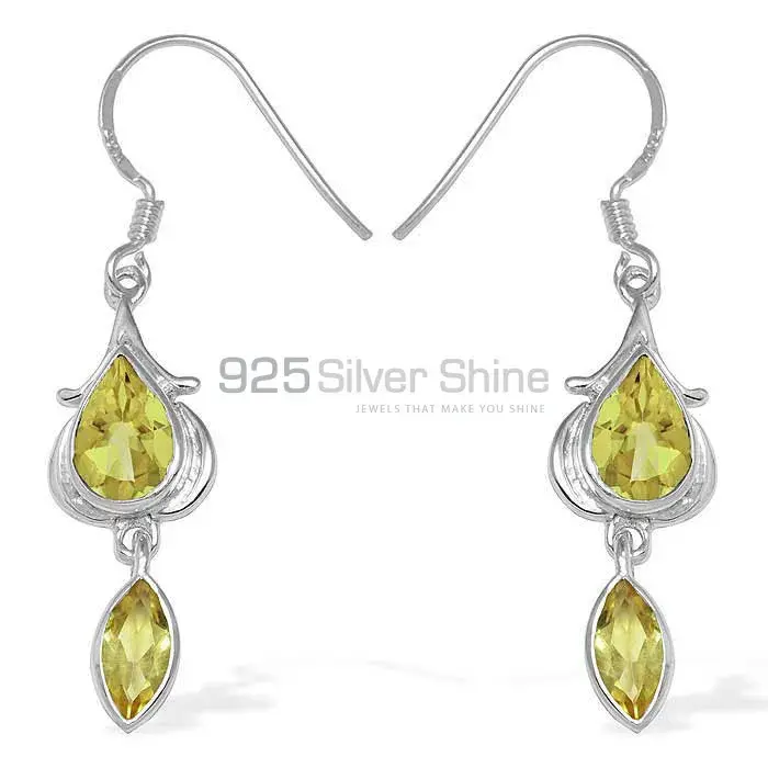 Fine 925 Sterling Silver Earrings In Genuine Lemon Quartz Gemstone 925SE1097