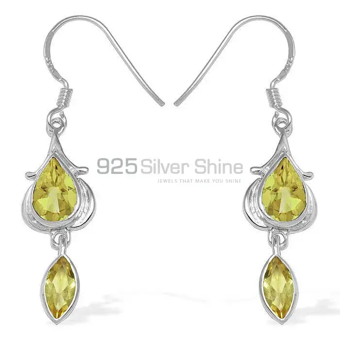 Fine 925 Sterling Silver Earrings In Genuine Lemon Quartz Gemstone 925SE1097_0