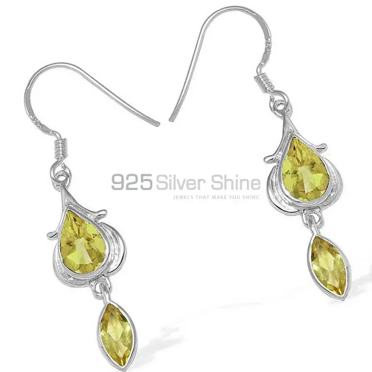 Fine 925 Sterling Silver Earrings In Genuine Lemon Quartz Gemstone 925SE1097_0