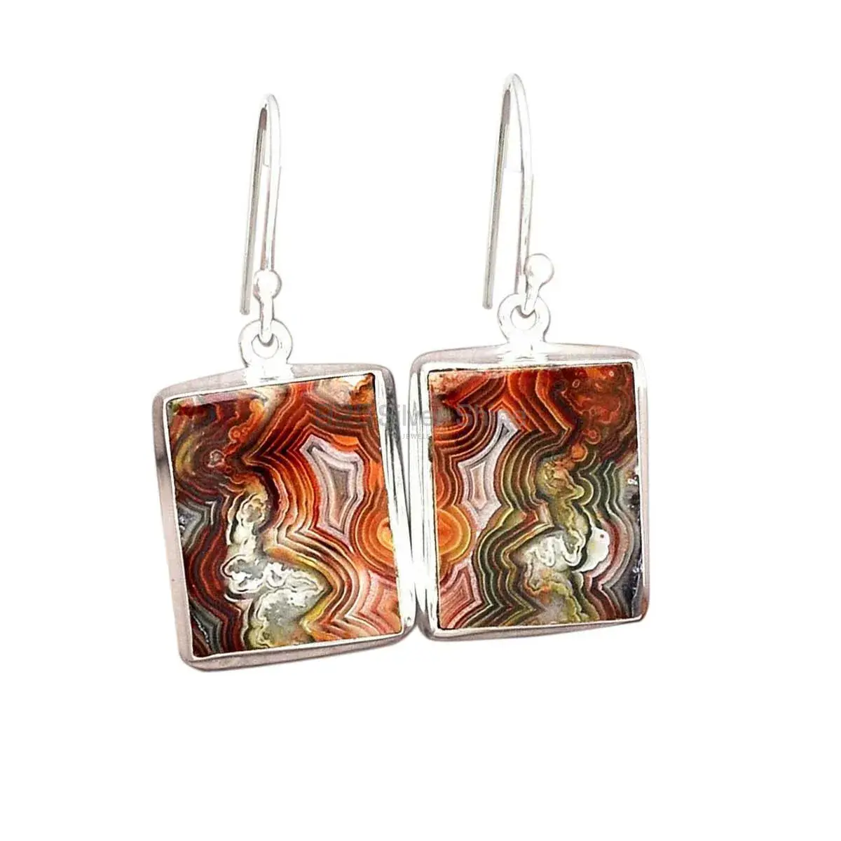 Fine 925 Sterling Silver Earrings In Genuine Mexican Laguna Lace Gemstone 925SE2259_0