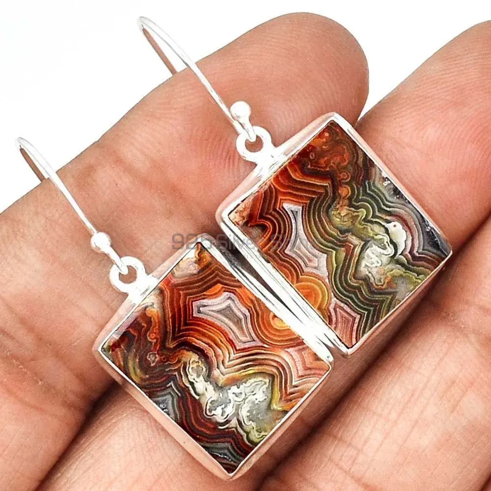 Fine 925 Sterling Silver Earrings In Genuine Mexican Laguna Lace Gemstone 925SE2259_1