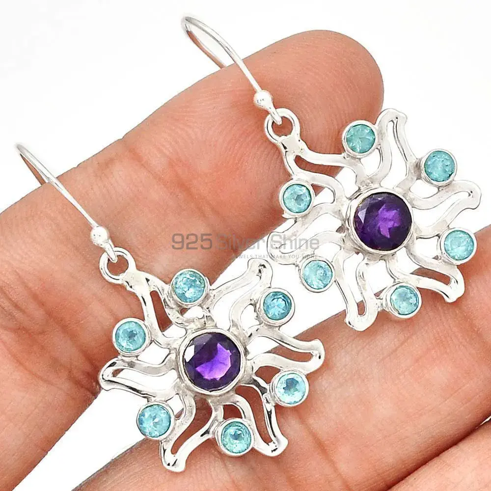 Fine 925 Sterling Silver Earrings In Genuine Multi Gemstone 925SE2022_0