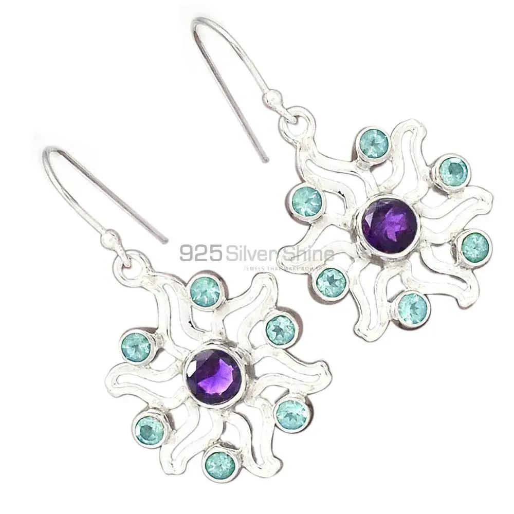 Fine 925 Sterling Silver Earrings In Genuine Multi Gemstone 925SE2022_1