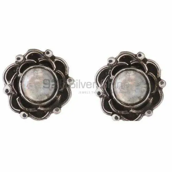 Fine 925 Sterling Silver Earrings In Genuine Rainbow Moonstone 925SE1167_0