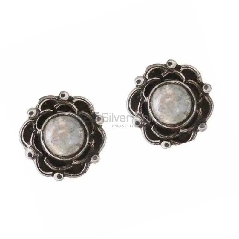 Fine 925 Sterling Silver Earrings In Genuine Rainbow Moonstone 925SE1167_0