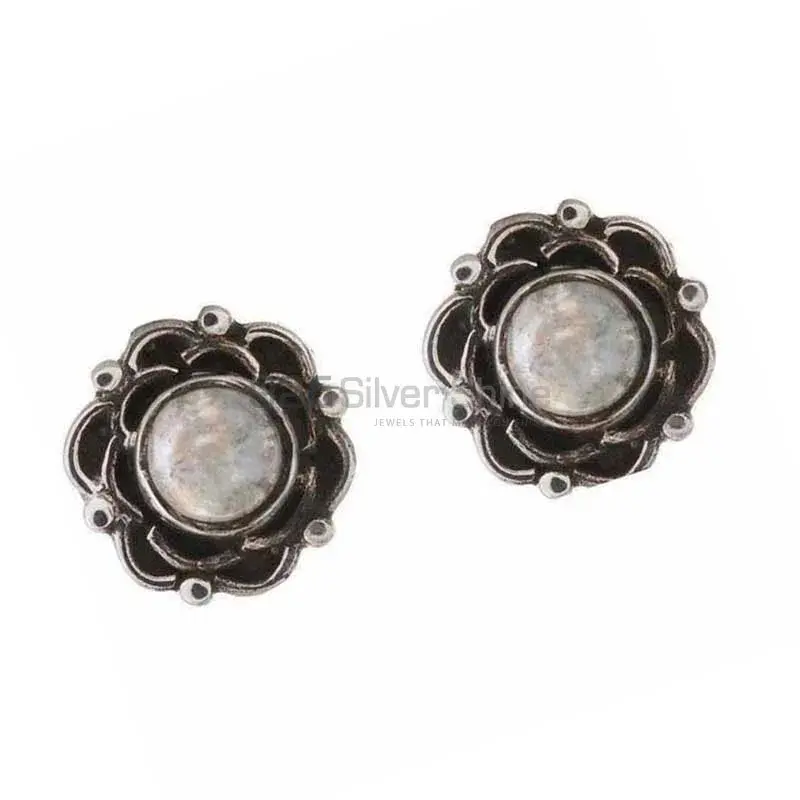 Fine 925 Sterling Silver Earrings In Genuine Rainbow Moonstone 925SE1167_1