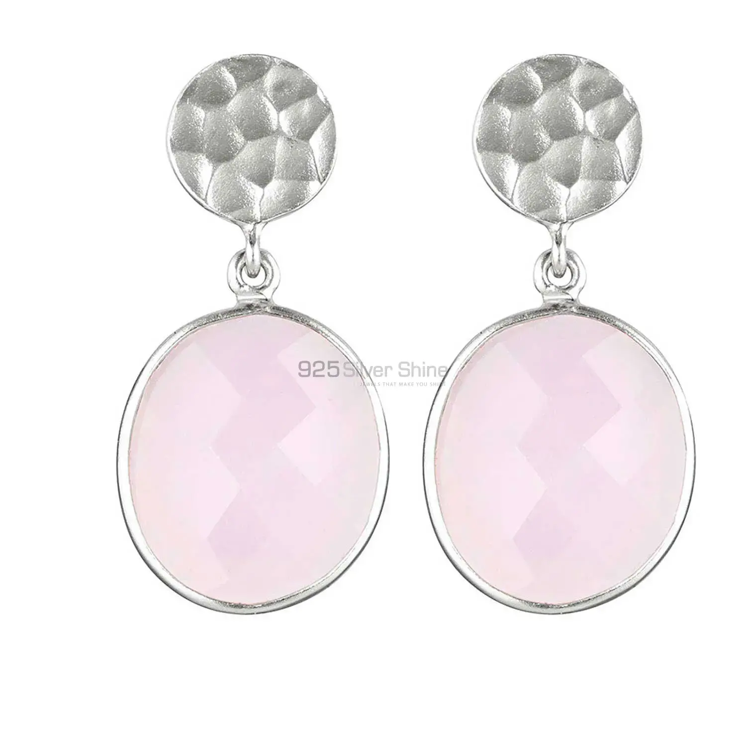 Fine 925 Sterling Silver Earrings In Genuine Rose Quartz Gemstone 925SE1842_0