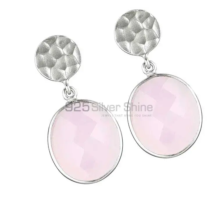 Fine 925 Sterling Silver Earrings In Genuine Rose Quartz Gemstone 925SE1842_1