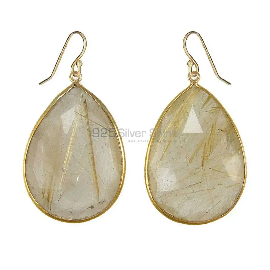 Fine 925 Sterling Silver Earrings In Genuine Rutile Gemstone 925SE1921_0