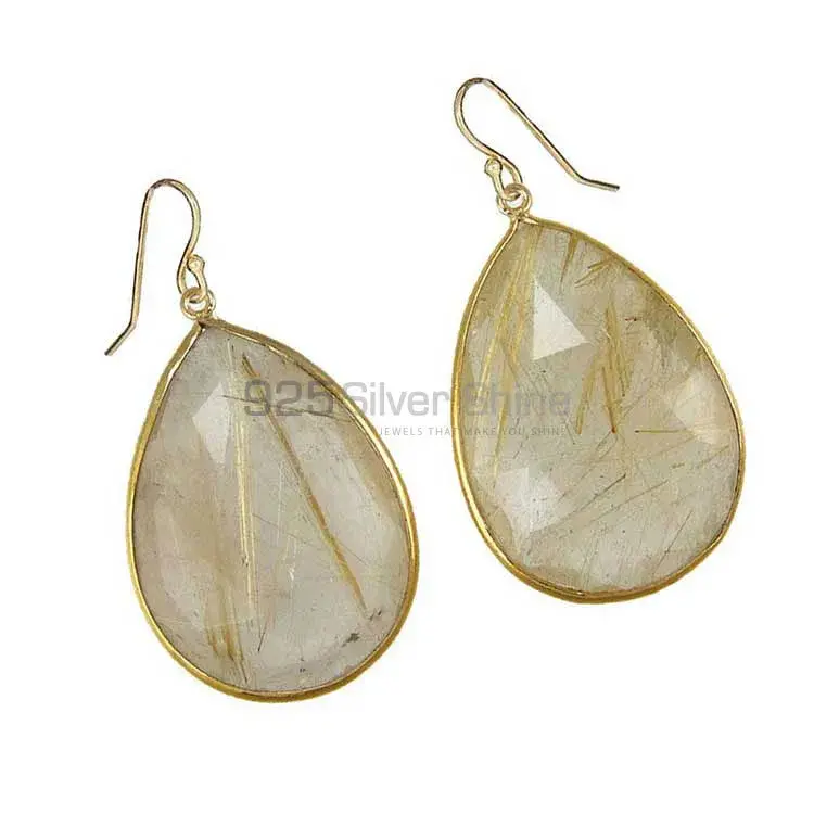 Fine 925 Sterling Silver Earrings In Genuine Rutile Gemstone 925SE1921_0