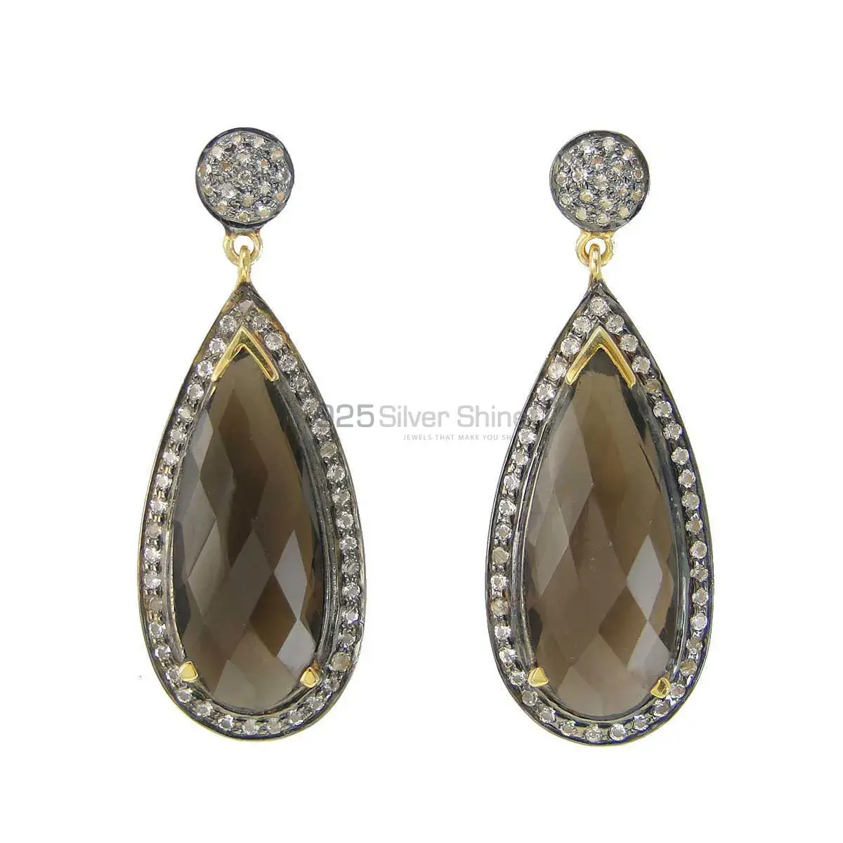 Fine 925 Sterling Silver Earrings In Genuine Smoky Quartz Gemstone 925SE2000