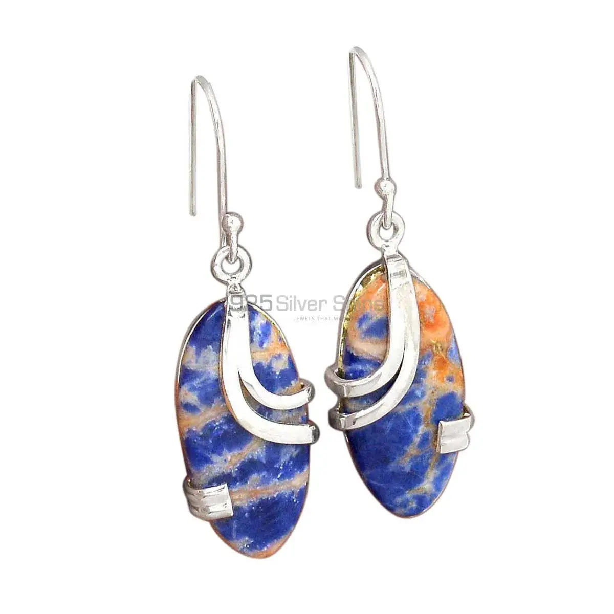 Fine 925 Sterling Silver Earrings In Genuine Sodalite Gemstone 925SE2101_0
