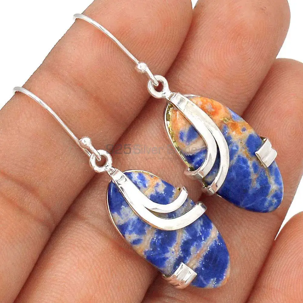 Fine 925 Sterling Silver Earrings In Genuine Sodalite Gemstone 925SE2101_0