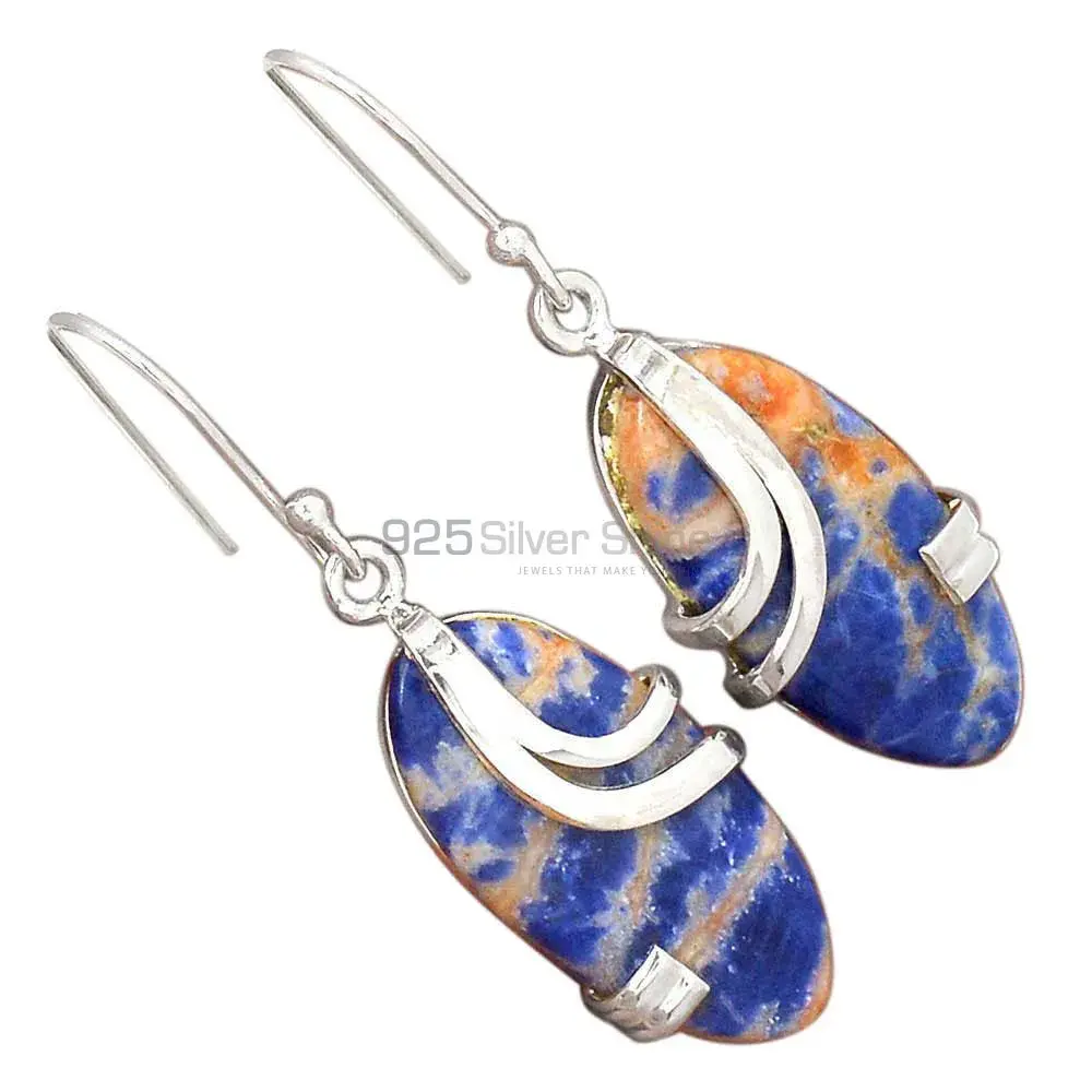 Fine 925 Sterling Silver Earrings In Genuine Sodalite Gemstone 925SE2101_1