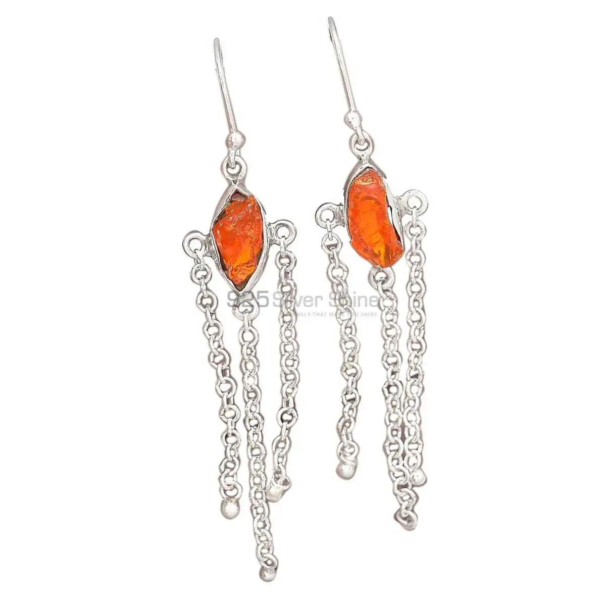 Fine 925 Sterling Silver Earrings In Natural Amber Gemstone 925SE2020_0
