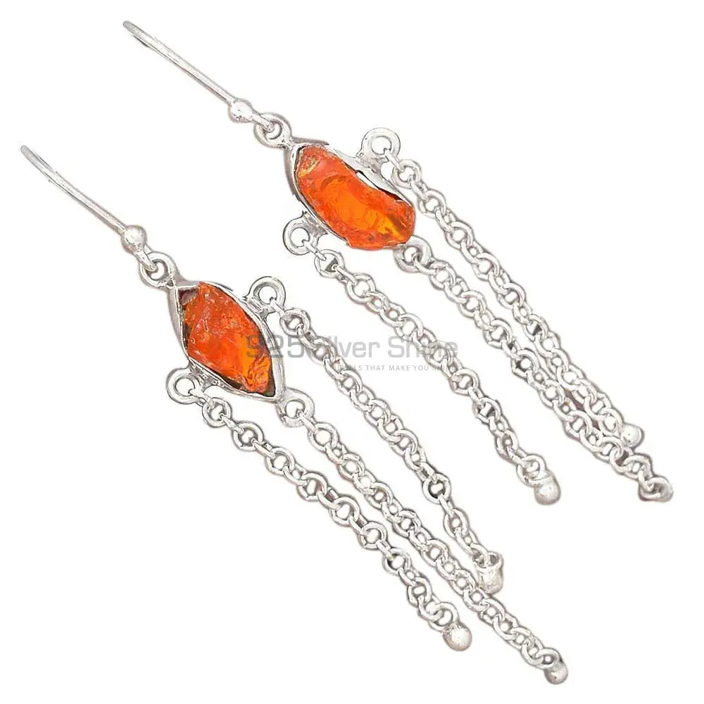 Fine 925 Sterling Silver Earrings In Natural Amber Gemstone 925SE2020_1
