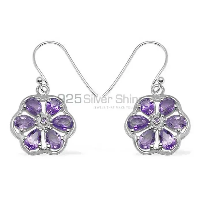 Fine 925 Sterling Silver Earrings In Natural Amethyst Gemstone 925SE700_0