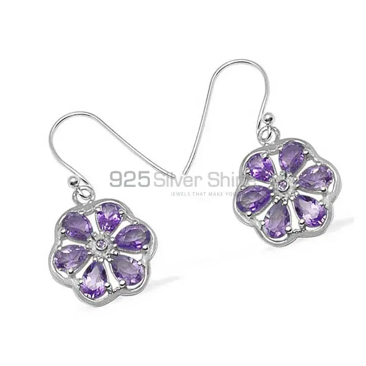 Fine 925 Sterling Silver Earrings In Natural Amethyst Gemstone 925SE700_0