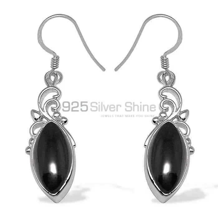 Fine 925 Sterling Silver Earrings In Natural Black Onyx Gemstone 925SE1016_0
