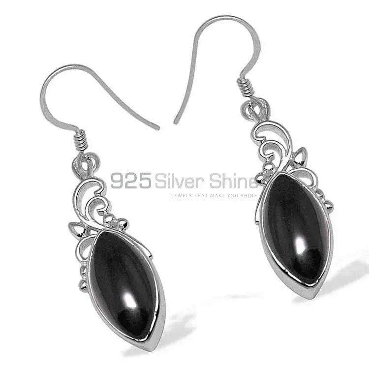 Fine 925 Sterling Silver Earrings In Natural Black Onyx Gemstone 925SE1016_0