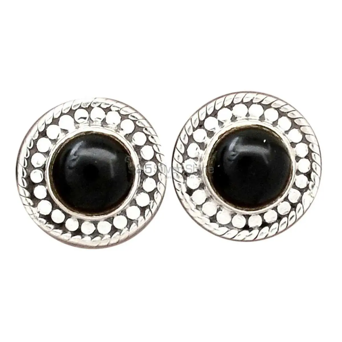 Fine 925 Sterling Silver Earrings In Natural Black Onyx Gemstone 925SE2720_0