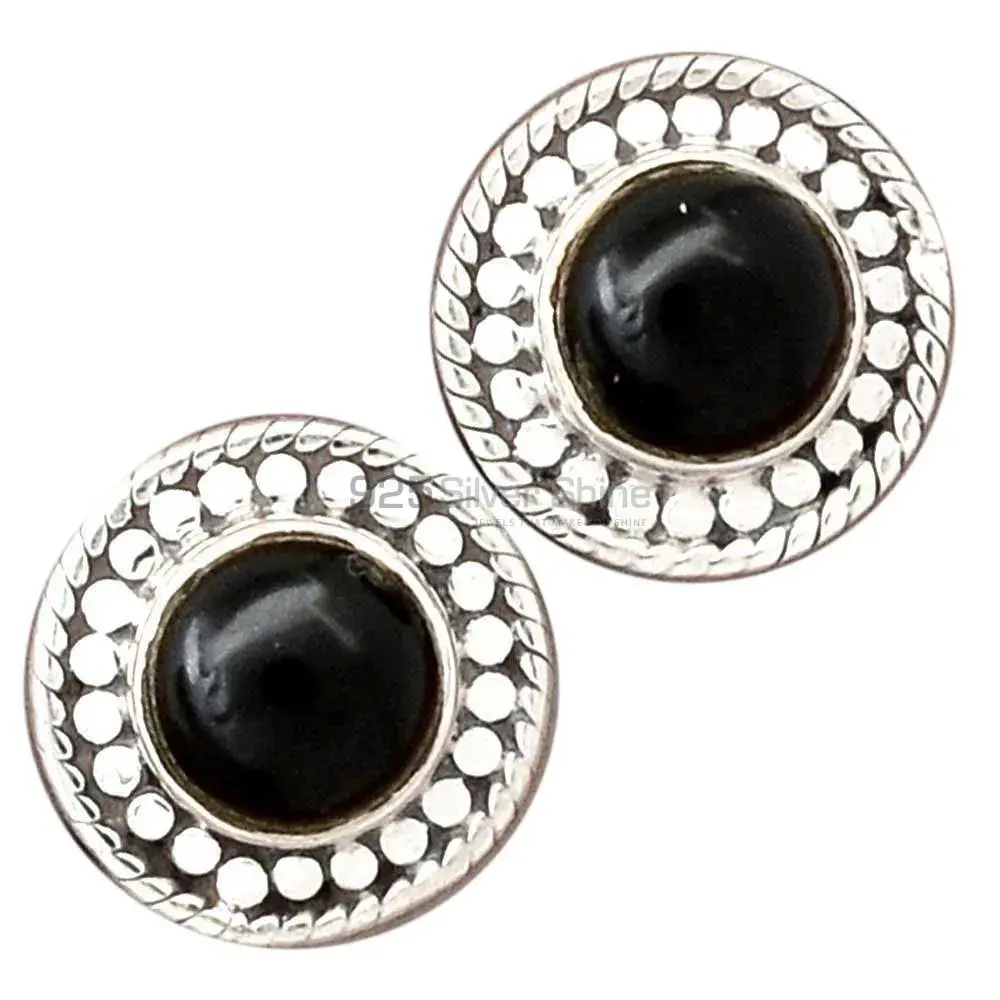 Fine 925 Sterling Silver Earrings In Natural Black Onyx Gemstone 925SE2720_1