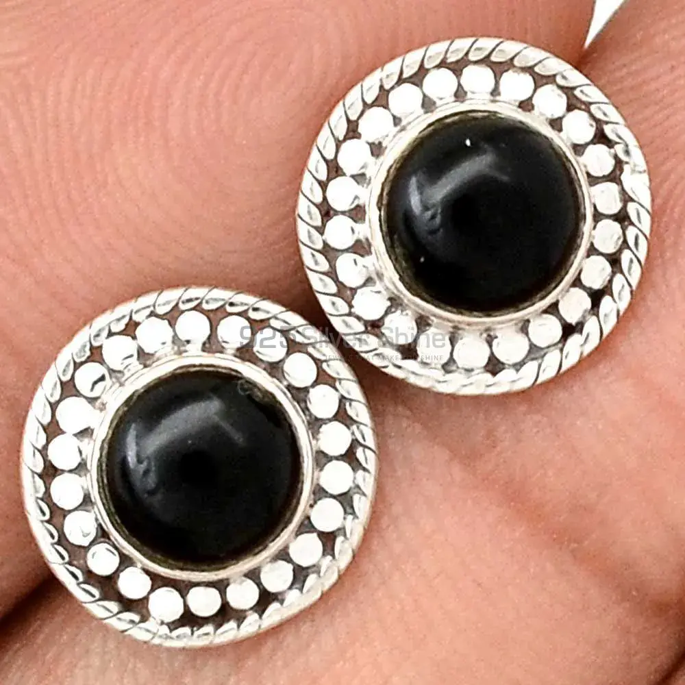 Fine 925 Sterling Silver Earrings In Natural Black Onyx Gemstone 925SE2720_1