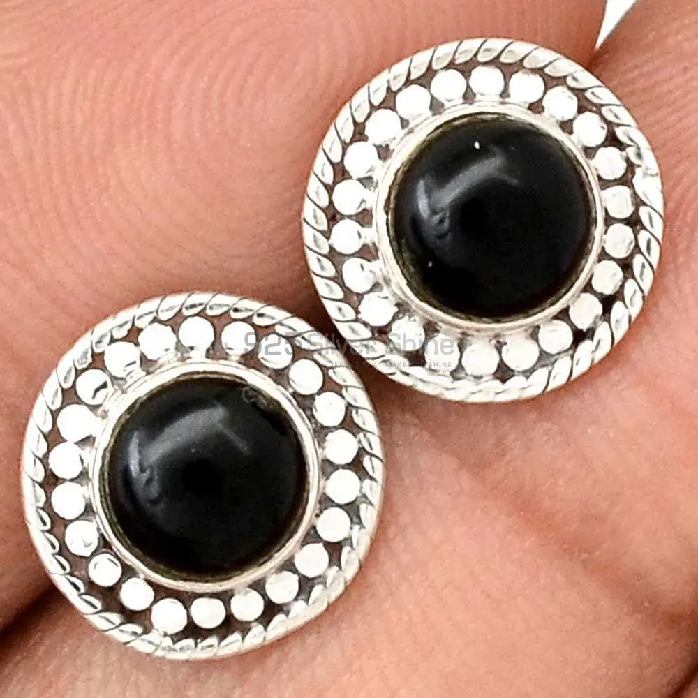 Fine 925 Sterling Silver Earrings In Natural Black Onyx Gemstone 925SE2720_2