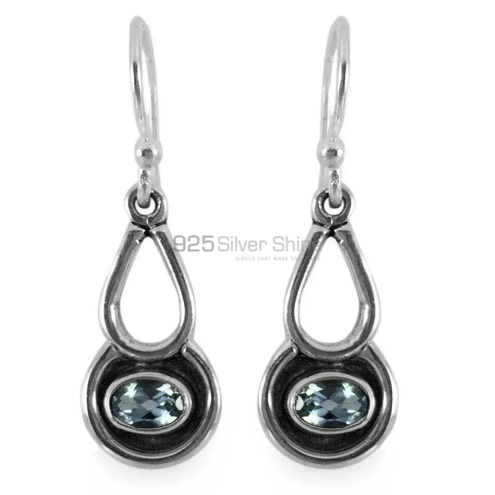 Fine 925 Sterling Silver Earrings In Natural Blue Topaz Gemstone 925SE1323