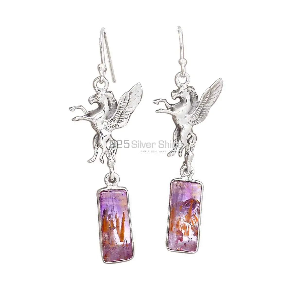 Fine 925 Sterling Silver Earrings In Natural Cacoxenite Gemstone 925SE2494_0