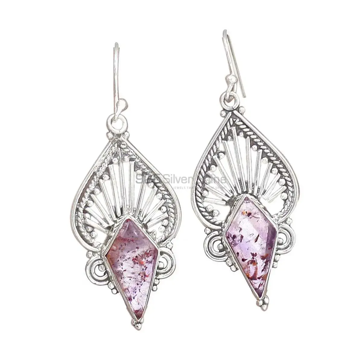 Fine 925 Sterling Silver Earrings In Natural Cacoxenite Gemstone 925SE2649_0