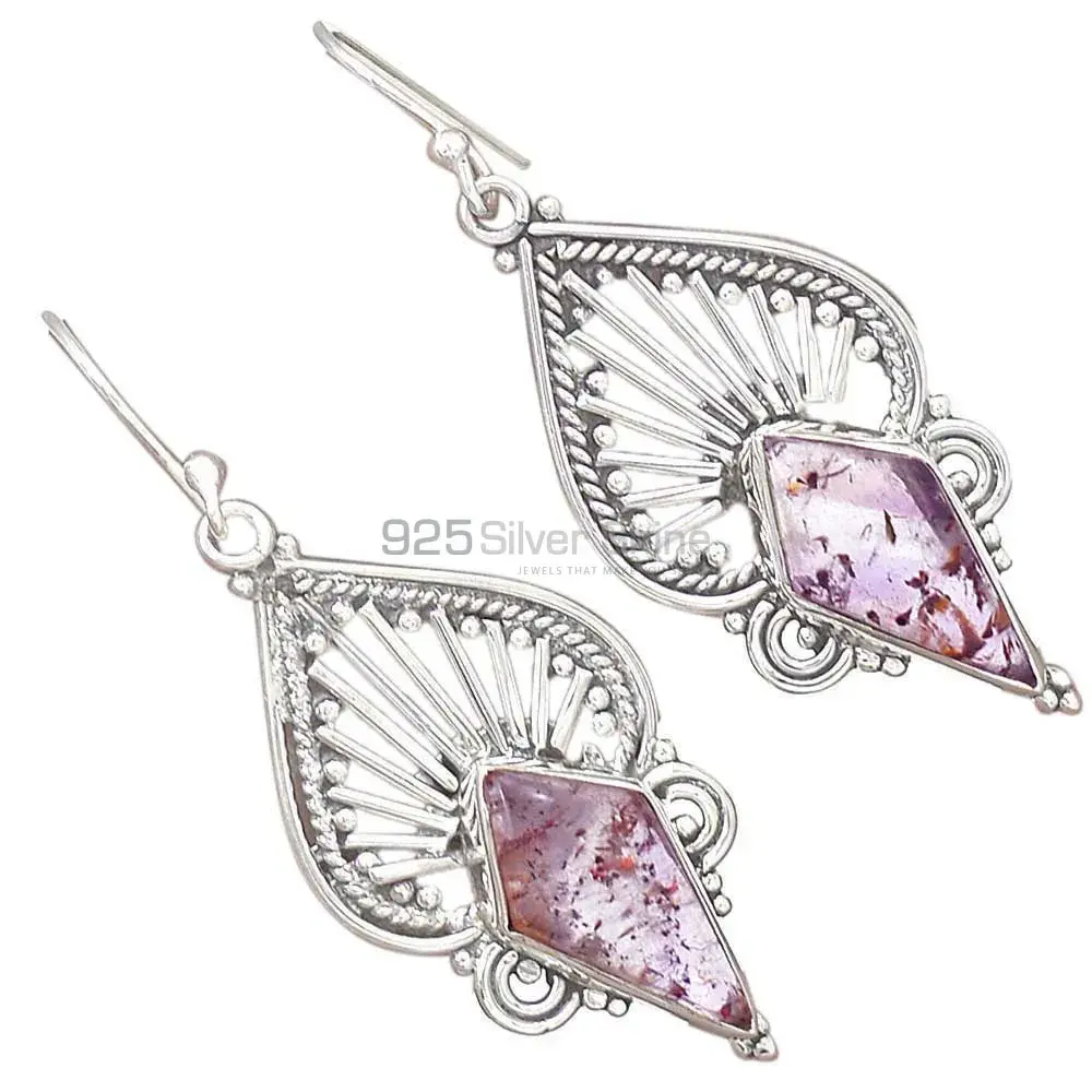 Fine 925 Sterling Silver Earrings In Natural Cacoxenite Gemstone 925SE2649_0